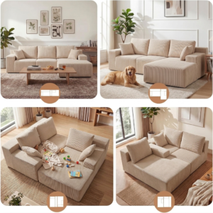 Best sectional sleeper sofa for small apartment — GRUSIGN cloud modular reversible chaise in open-plan studio