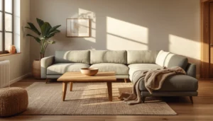 Curved sectional sofa small room — GRUSIGN sage green L-shape with reversible chaise, cozy apartment layout