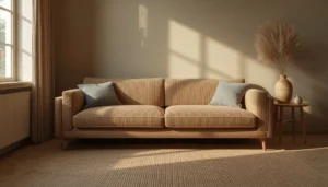 Curved sectional sofa small room — 79-inch convertible modular sofa bed in oatmeal corduroy, studio apartment