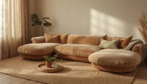Curved sectional sofa small room — Mangodan boneless cloud sectional in warm greige chenille, sink-in comfort