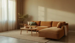 Curved sectional sofa small room — Repantes 108-inch floor-level L-shaped boneless sectional, open-plan studio