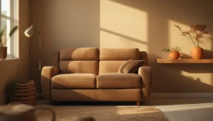Curved sectional sofa small room — DOPEDIO chenille recliner loveseat in greige, compact living room with storage