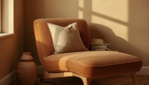 Oversized corduroy chaise lounge cozy reading chair in a small apartment corne